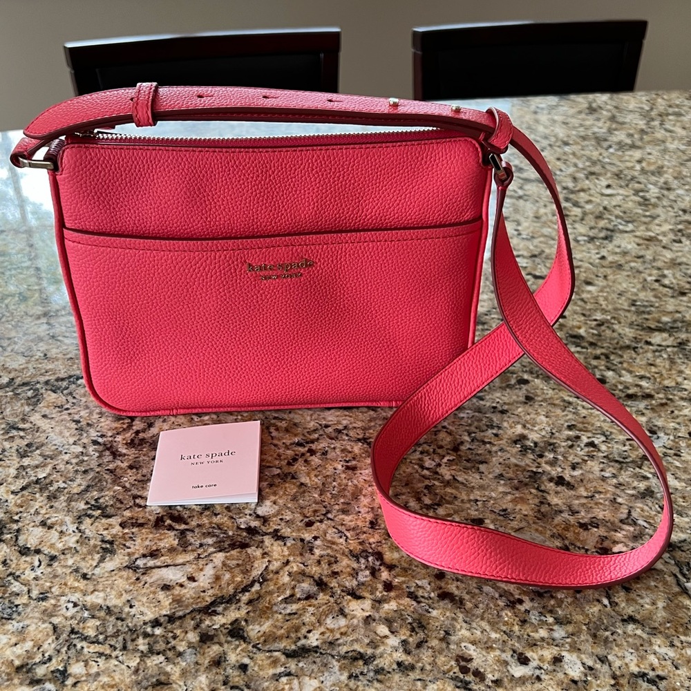 NEW Kate Spade Leather Crossbody Purse Coral 🪸 Pink with Adjustable Strap - Picture 14 of 14